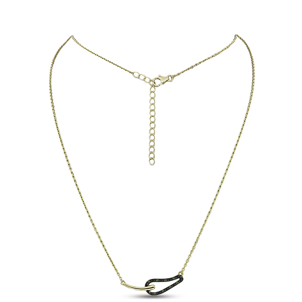 Colier din Argint 925 Placat cu Aur ( 3.74 grame ) cu Diamant Verde 0.06 Carate 1 