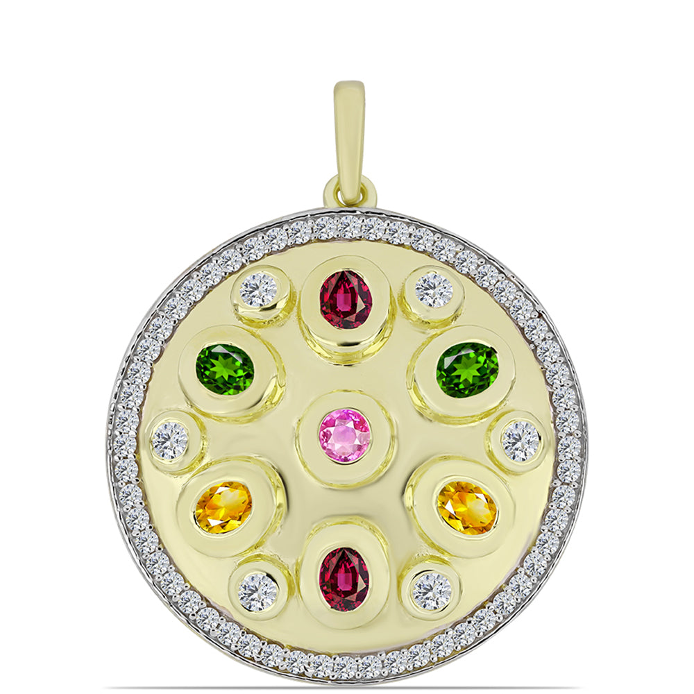 Pandantiv din Argint 925 Placat cu Aur ( 6.67 grame ) cu Turmalină Chakra și Topaz Alb 1.88 Carate 1 
