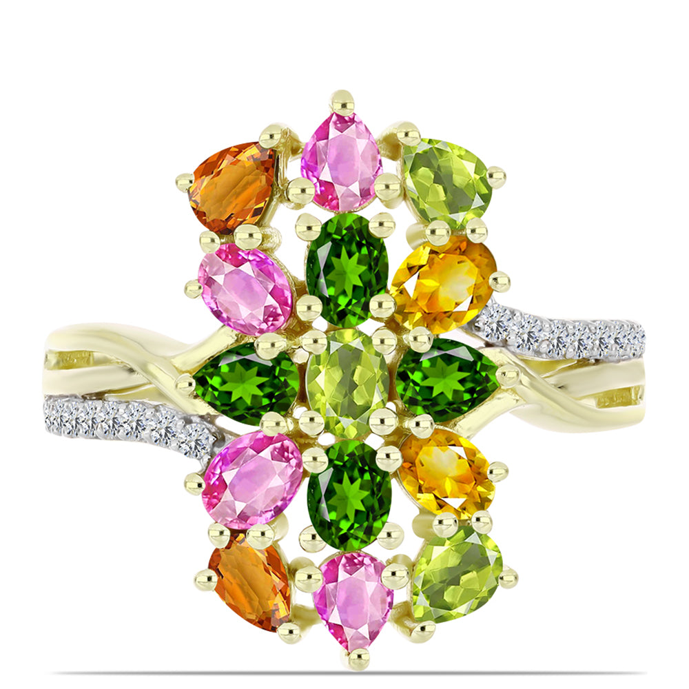 Inel din Argint 925 Placat cu Aur ( 4.19 grame ) cu Turmalină Chakra și Topaz Alb 2.66 Carate