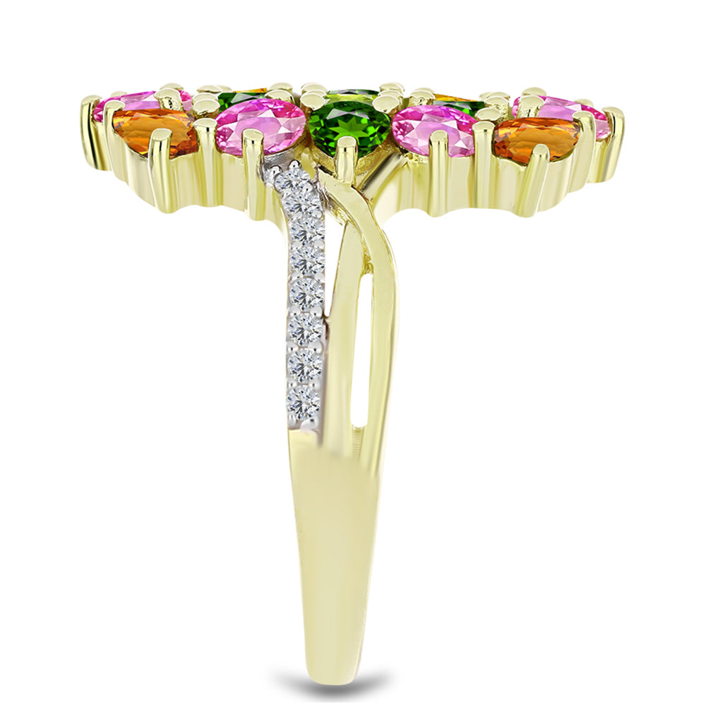 Inel din Argint 925 Placat cu Aur ( 4.19 grame ) cu Turmalină Chakra și Topaz Alb 2.66 Carate 4 