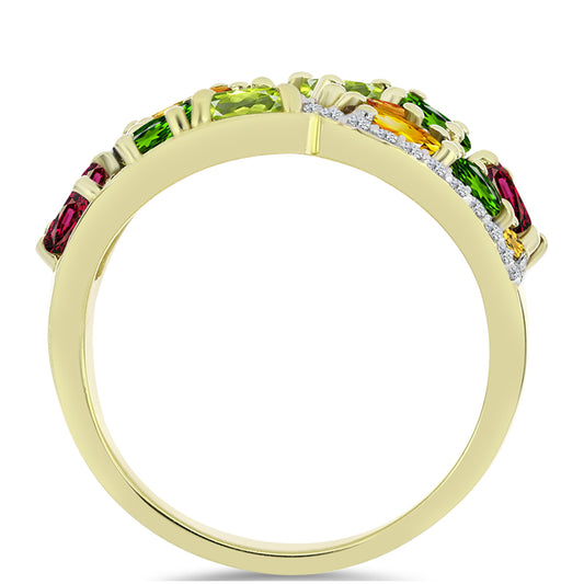 Inel din Argint 925 Placat cu Aur ( 4.48 grame ) cu Turmalină Chakra și Topaz Alb 2.93 Carate