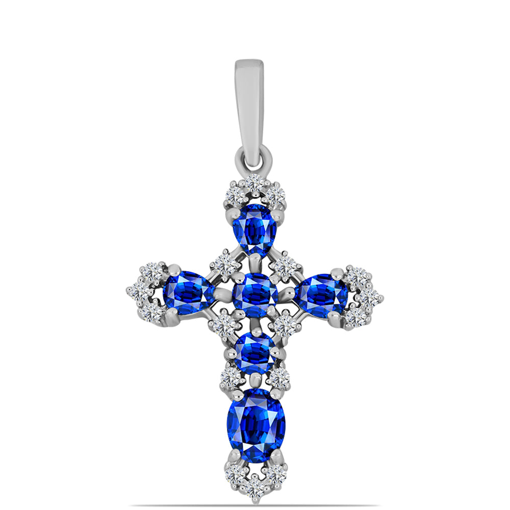 Cruce Pandantiv din Argint 925 ( 1.87 grame ) cu Safir Albastru Australian și Topaz Alb 1.79 Carate 1 