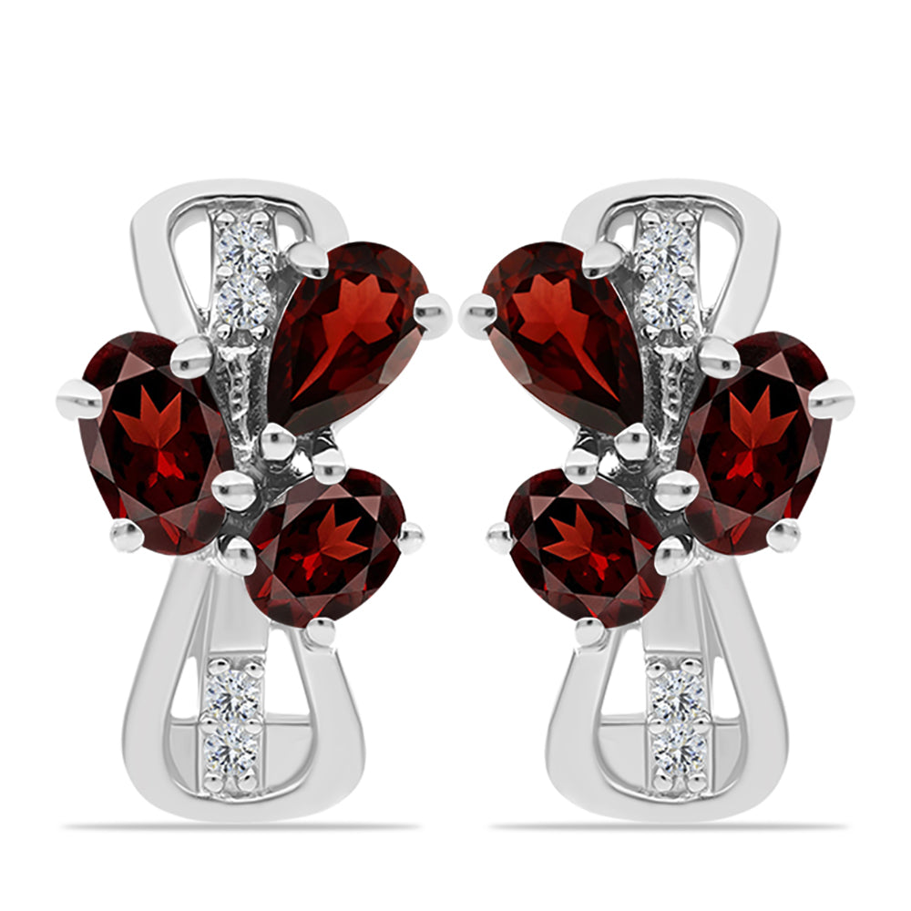Cercei din Argint 925 ( 3.28 grame ) cu Granat Barton și Topaz Alb 1.69 Carate 1 