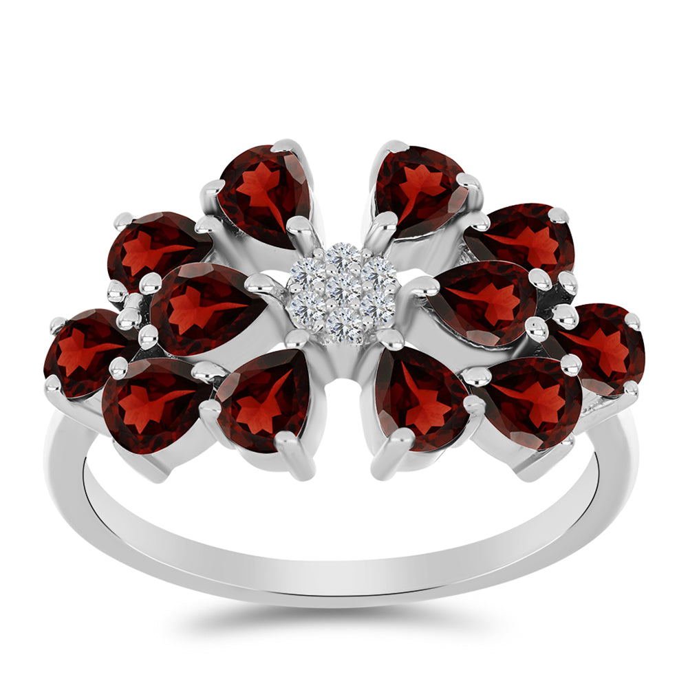 Inel din Argint 925 ( 3.24 grame ) cu Granat Barton și Topaz Alb 2.61 Carate 3 