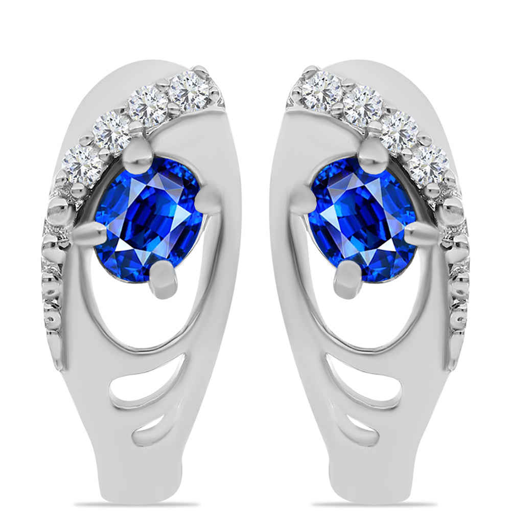 Cercei din Argint 925 ( 2.72 grame ) cu Safir Albastru Australian și Topaz Alb 0.57 Carate 1 