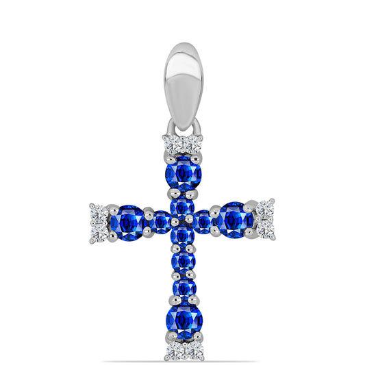Cruce Pandantiv din Argint 925 ( 1.55 grame ) cu Safir Albastru Australian și Topaz Alb 1.08 Carate