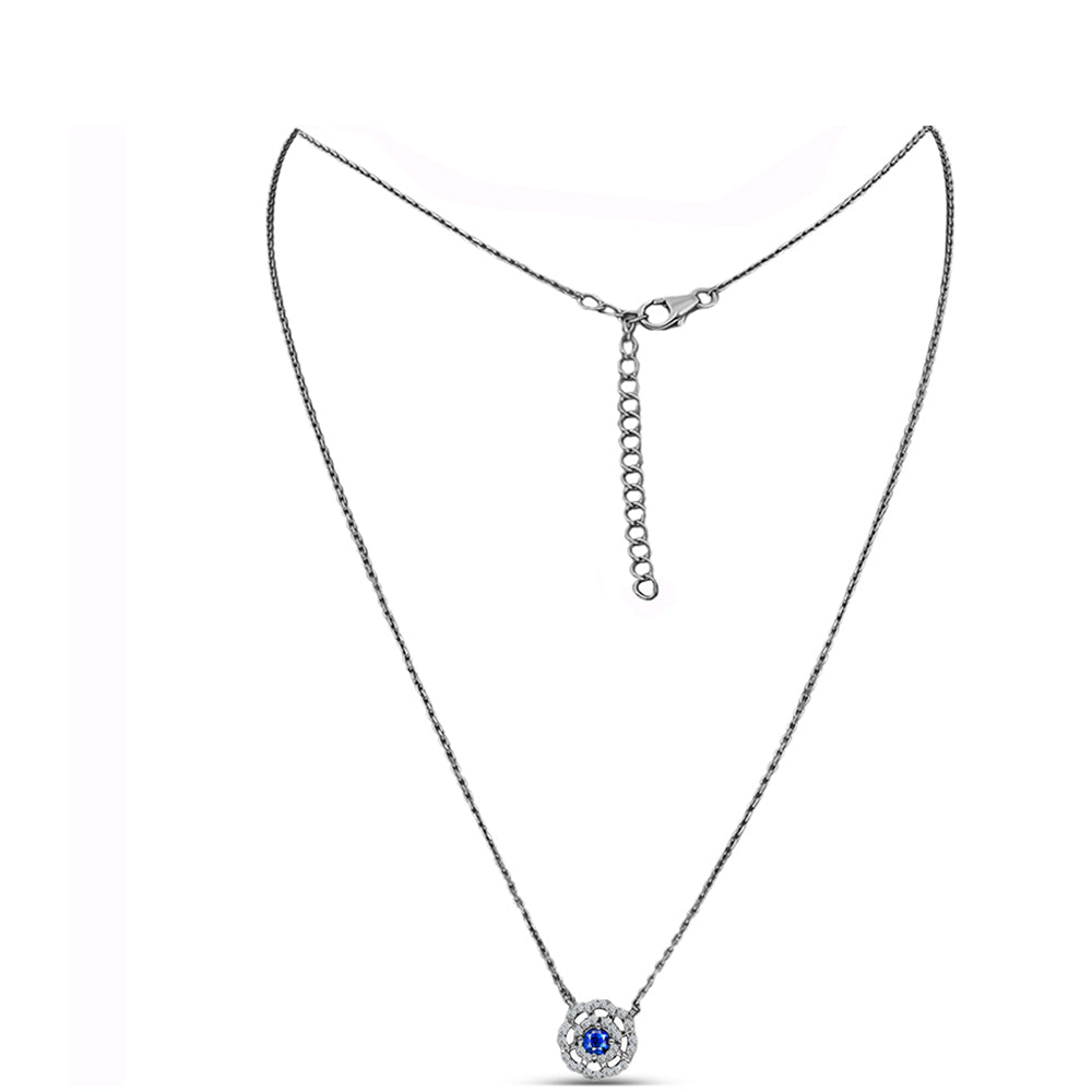 Colier din Argint 925 ( 3.65 grame ) cu Safir Albastru Australian și Topaz Alb 0.64 Carate 1 