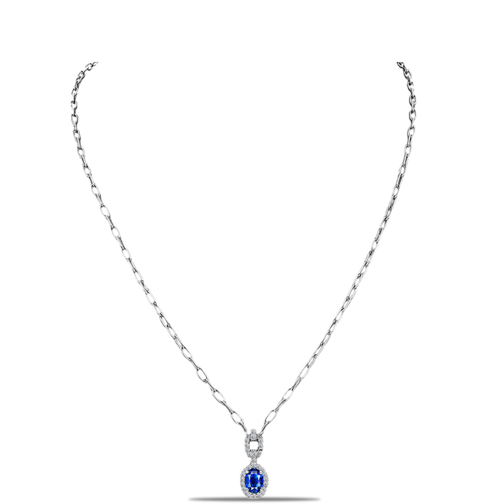 Colier din Argint 925 ( 5.13 grame ) cu Safir Albastru Australian și Topaz Alb 1.23 Carate 1 