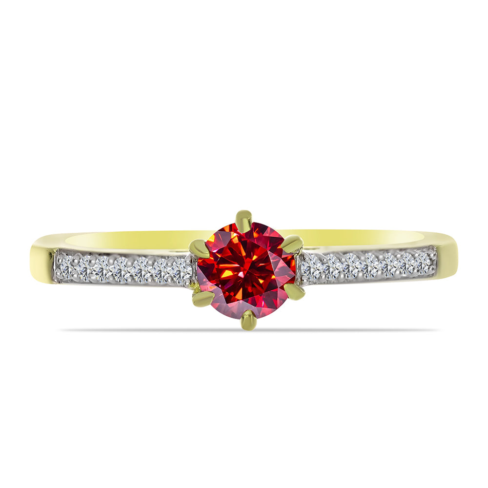 Inel din Argint 925 Placat cu Aur ( 2.18 grame ) cu Moissanite Roșu Majestic și Topaz Alb 0.61 Carate 1 