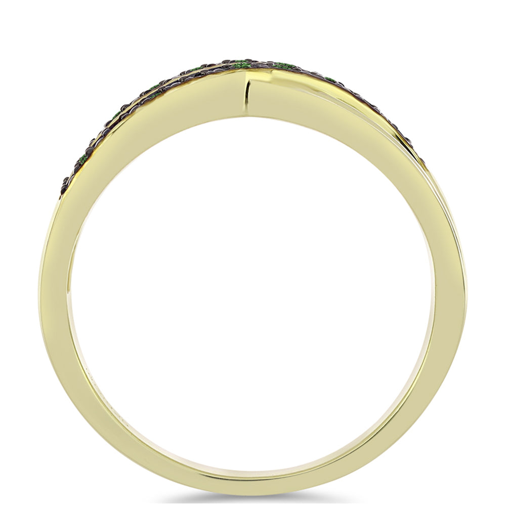 Inel din Argint 925 Placat cu Aur ( 3.72 grame ) cu Diamant Verde 0.13 Carate 2 