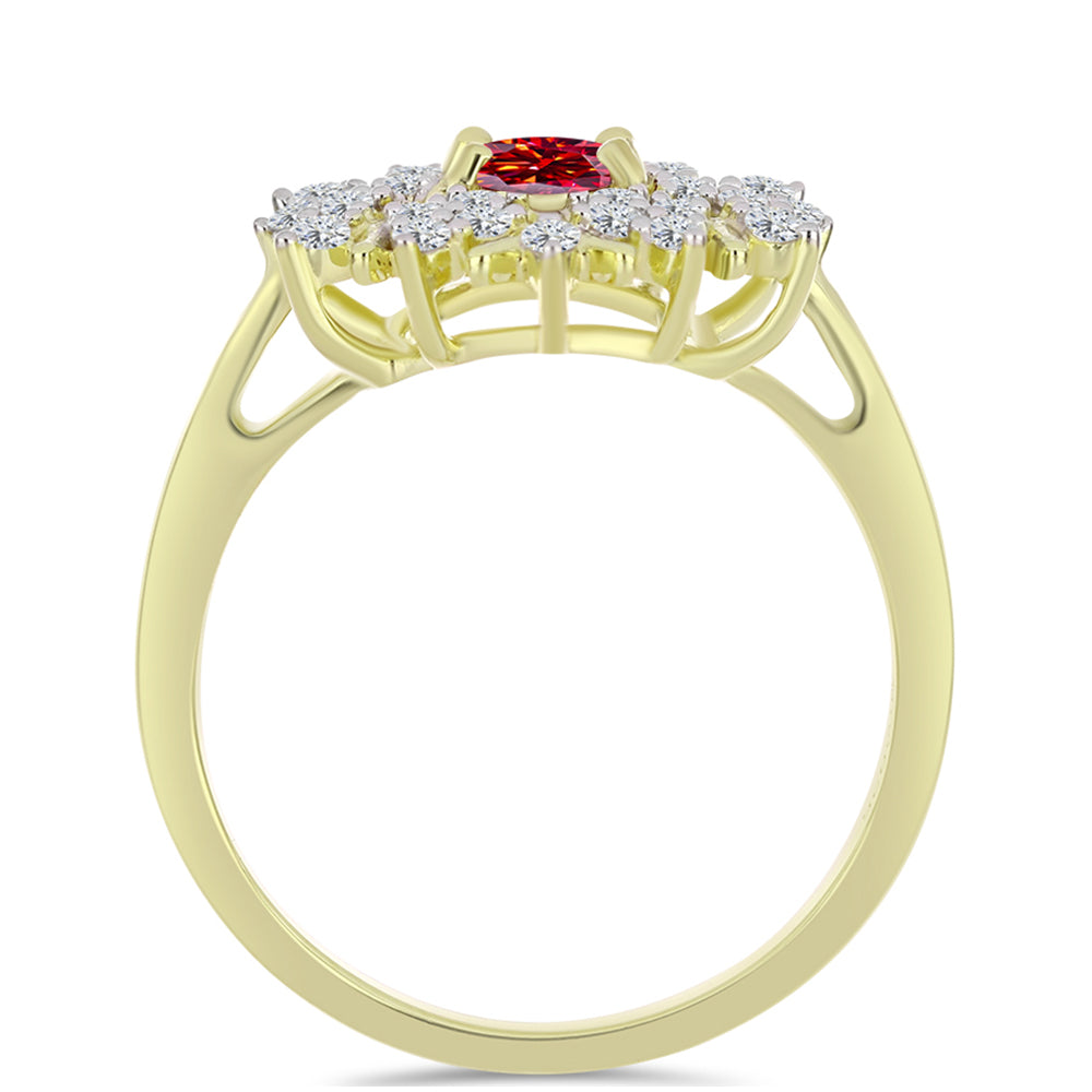 Inel din Argint 925 Placat cu Aur ( 2.94 grame ) cu Moissanite Roșu Majestic și Topaz Alb 0.69 Carate