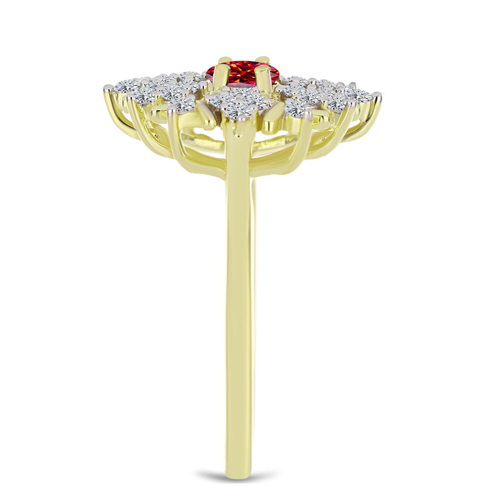 Inel din Argint 925 Placat cu Aur ( 2.94 grame ) cu Moissanite Roșu Majestic și Topaz Alb 0.69 Carate 4 
