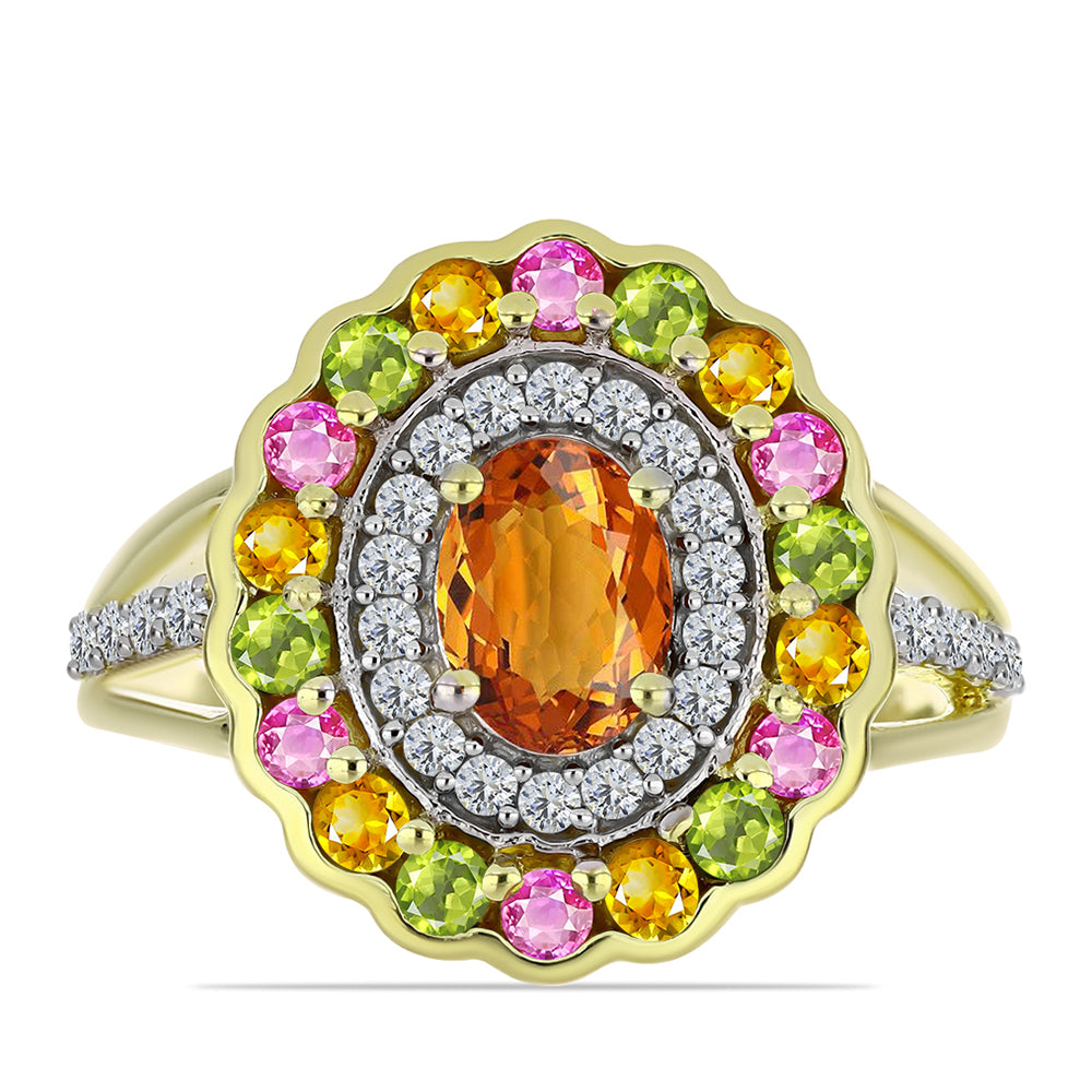 Inel din Argint 925 Placat cu Aur ( 3.69 grame ) cu Turmalină Chakra și Topaz Alb 1.94 Carate 1 