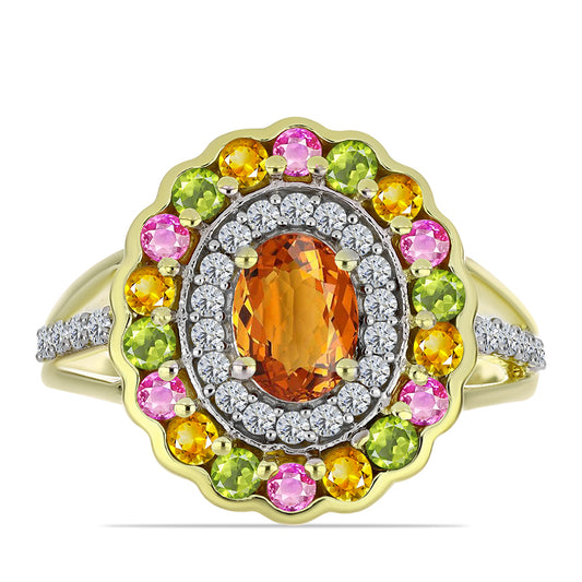 Inel din Argint 925 Placat cu Aur ( 3.69 grame ) cu Turmalină Chakra și Topaz Alb 1.94 Carate