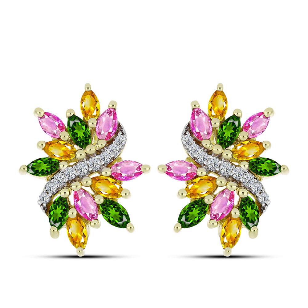 Cercei din Argint 925 Placat cu Aur ( 4.19 grame ) cu Turmalină Chakra și Topaz Alb 2.05 Carate 1 