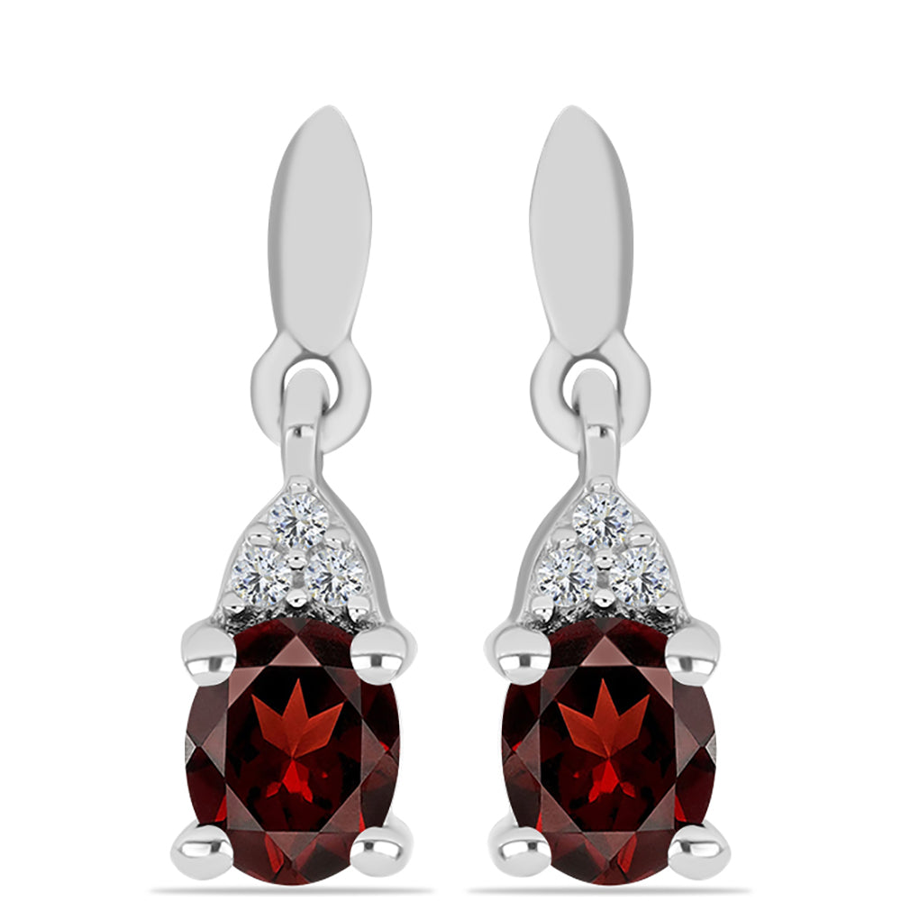 Cercei din Argint 925 ( 1.36 grame ) cu Granat Barton și Topaz Alb 0.87 Carate