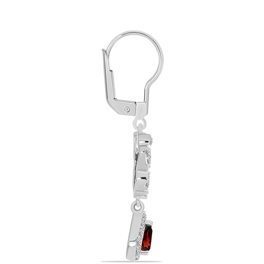 Cercei din Argint 925 ( 3.54 grame ) cu Granat Barton și Topaz Alb 1.75 Carate