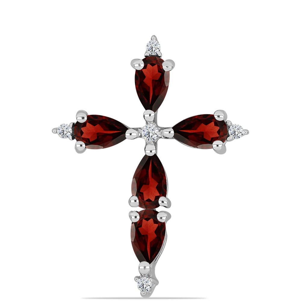 Cruce Pandantiv din Argint 925 ( 1.11 grame ) cu Granat Barton și Topaz Alb 1.49 Carate 1 