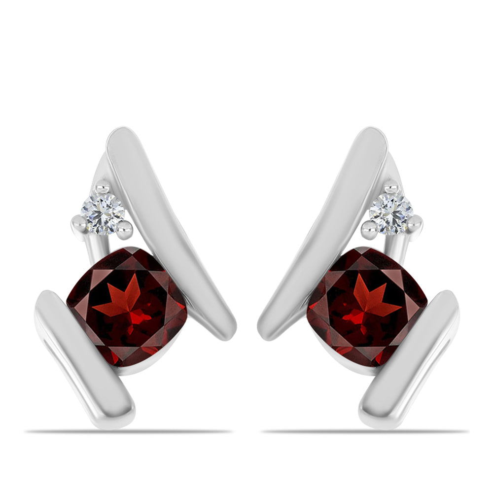 Cercei din Argint 925 ( 1.56 grame ) cu Granat Barton și Topaz Alb 0.8 Carate