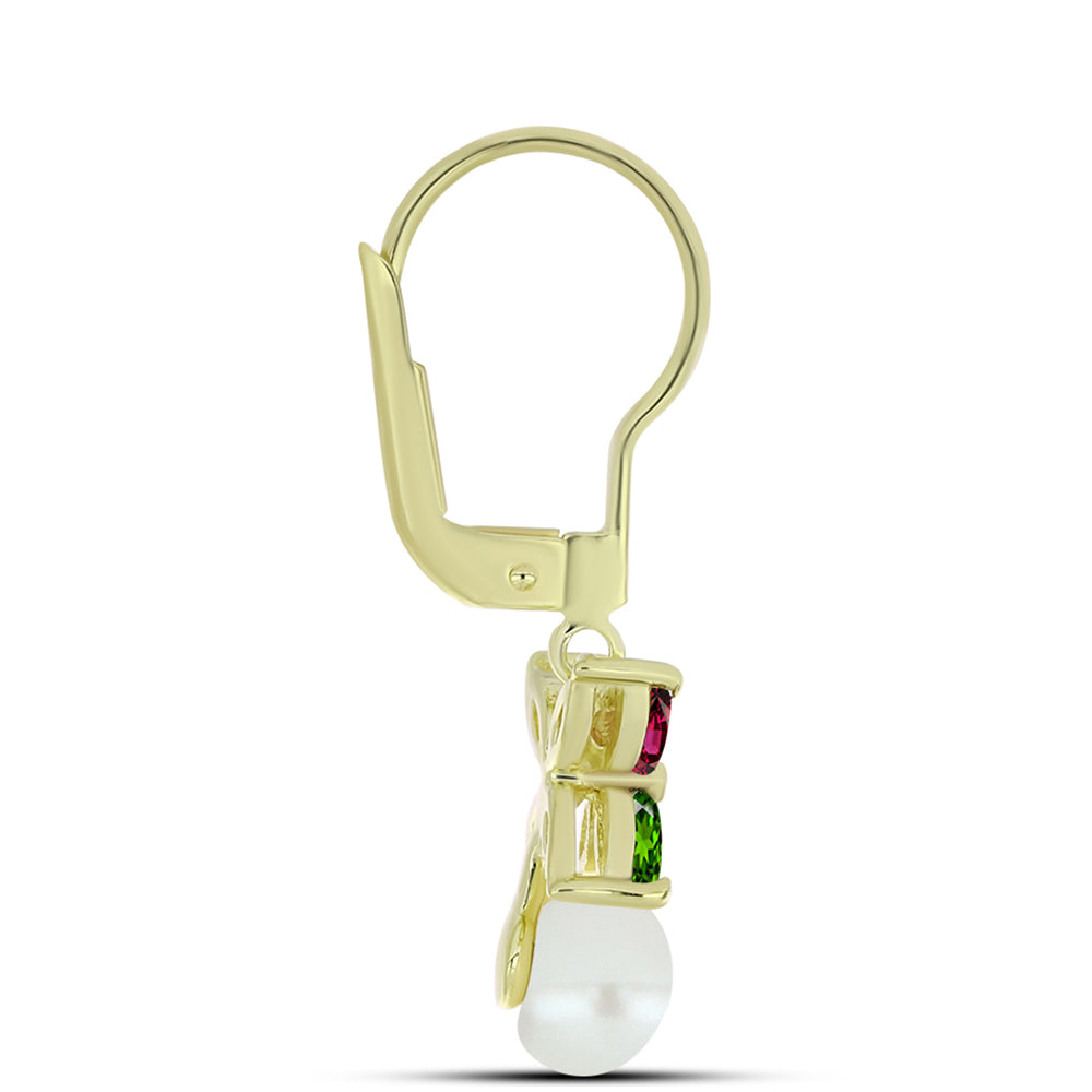 Cercei din Argint 925 Placat cu Aur ( 2.03 grame ) cu Turmalină Chakra și Perlă de Apă Dulce Albă 3.23 Carate