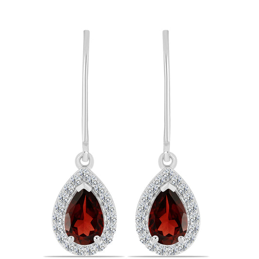 Cercei din Argint 925 ( 2.25 grame ) cu Granat Barton și Topaz Alb 2.55 Carate