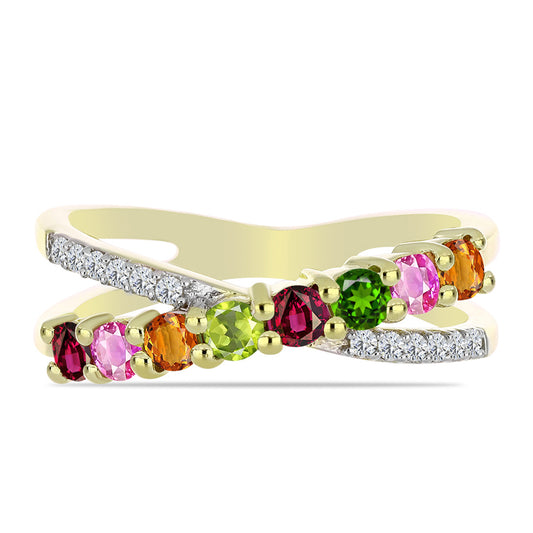 Inel din Argint 925 Placat cu Aur ( 3.37 grame ) cu Turmalină Chakra și Topaz Alb 0.84 Carate