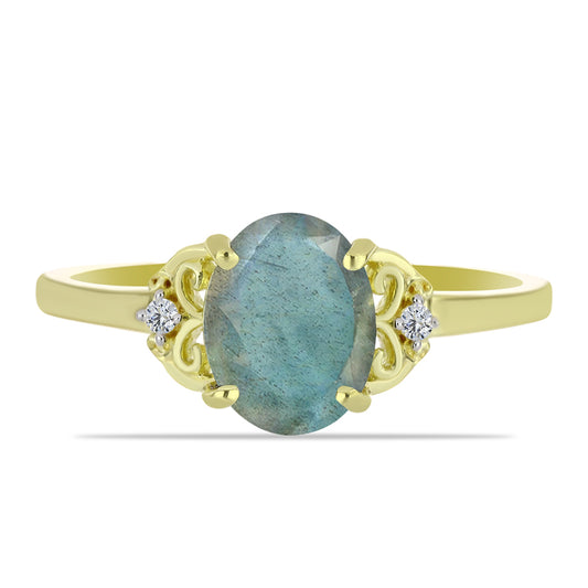 Inel din Argint 925 Placat cu Aur ( 1.84 grame ) cu Labradorit și Topaz Alb 1.63 Carate