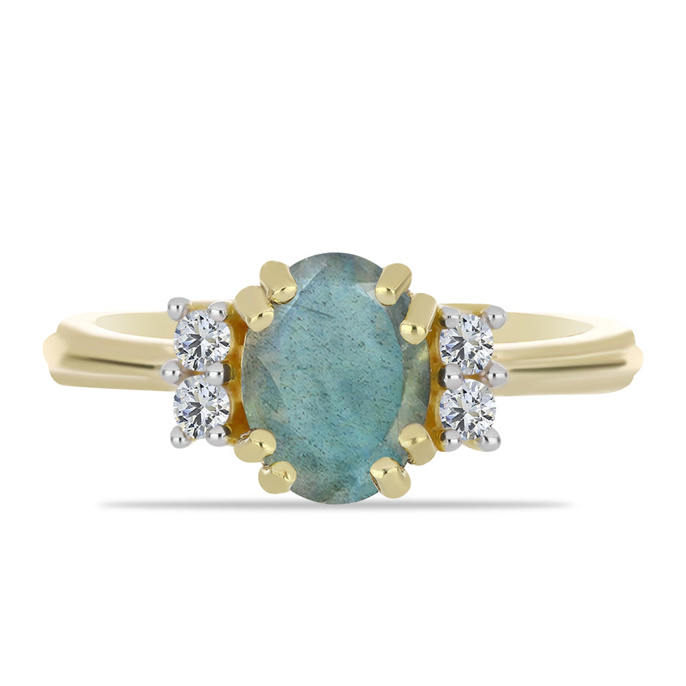 Inel din Argint 925 Placat cu Aur ( 2.56 grame ) cu Labradorit și Topaz Alb 1.42 Carate 1 