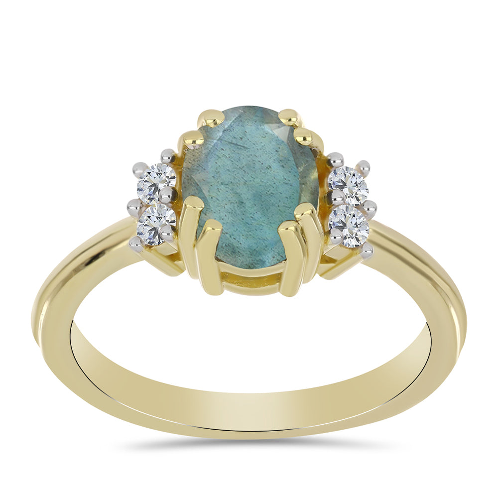 Inel din Argint 925 Placat cu Aur ( 2.56 grame ) cu Labradorit și Topaz Alb 1.42 Carate 3 