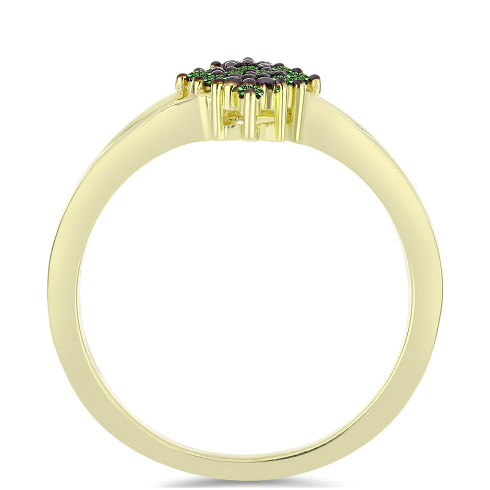 Inel din Argint 925 Placat cu Aur ( 2.17 grame ) cu Diamant Verde 0.08 Carate 2 