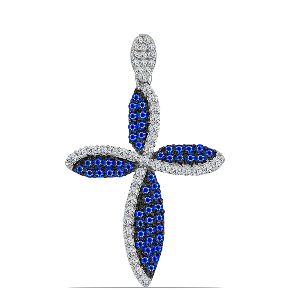 Cruce Pandantiv din Argint 925 ( 3.13 grame ) cu Safir Albastru Australian și Topaz Alb 1.75 Carate 1 