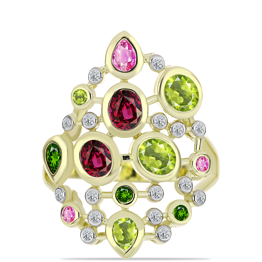 Inel din Argint 925 Placat cu Aur ( 5.73 grame ) cu Turmalină Chakra și Topaz Alb 2.2 Carate 1 