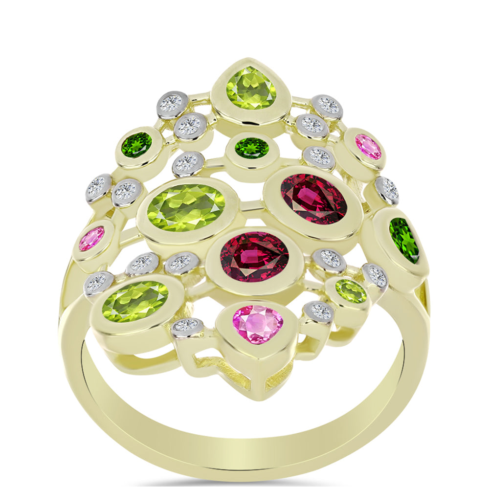 Inel din Argint 925 Placat cu Aur ( 5.73 grame ) cu Turmalină Chakra și Topaz Alb 2.2 Carate