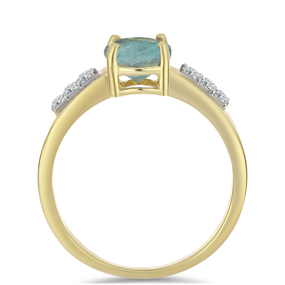 Inel din Argint 925 Placat cu Aur ( 2.24 grame ) cu Labradorit și Topaz Alb 1.38 Carate 2 
