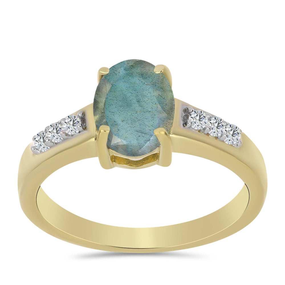 Inel din Argint 925 Placat cu Aur ( 2.24 grame ) cu Labradorit și Topaz Alb 1.38 Carate