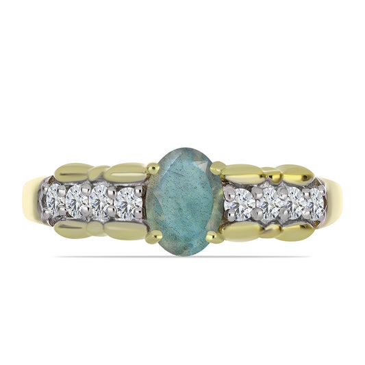 Inel din Argint 925 Placat cu Aur ( 2.84 grame ) cu Labradorit și Topaz Alb 1.14 Carate