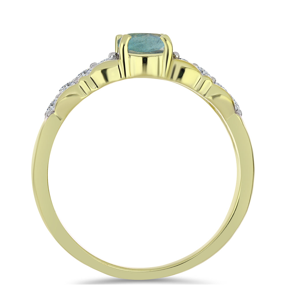 Inel din Argint 925 Placat cu Aur ( 2.84 grame ) cu Labradorit și Topaz Alb 1.14 Carate 2 