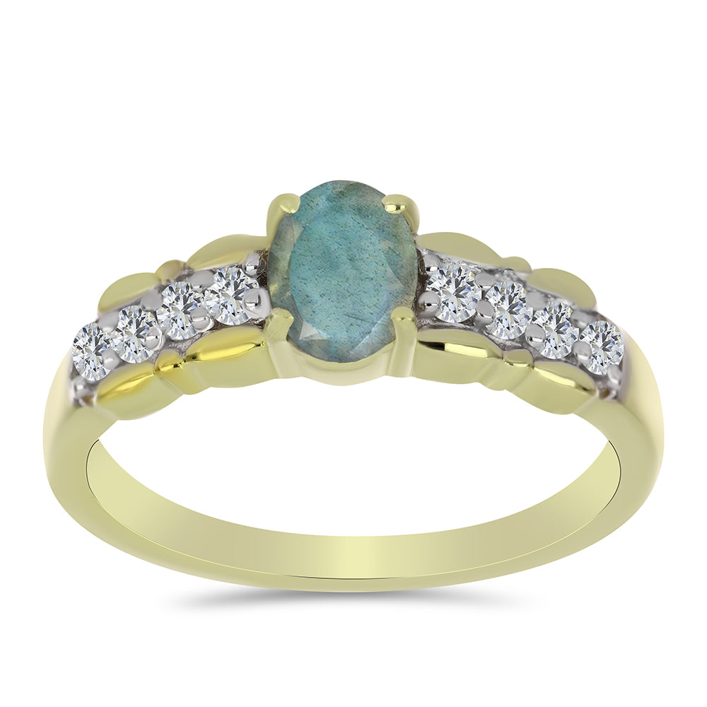 Inel din Argint 925 Placat cu Aur ( 2.84 grame ) cu Labradorit și Topaz Alb 1.14 Carate 3 