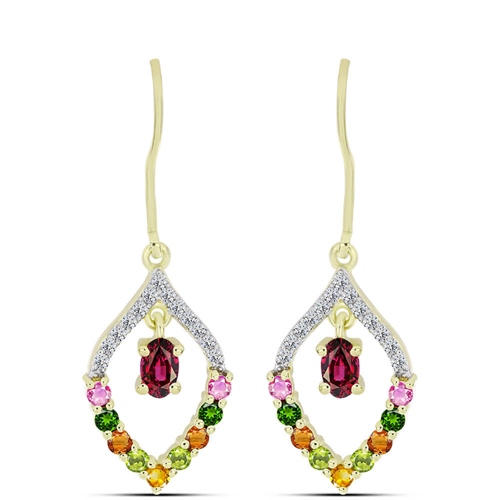 Cercei din Argint 925 Placat cu Aur ( 3.05 grame ) cu Turmalină Chakra și Topaz Alb 1.54 Carate 1 