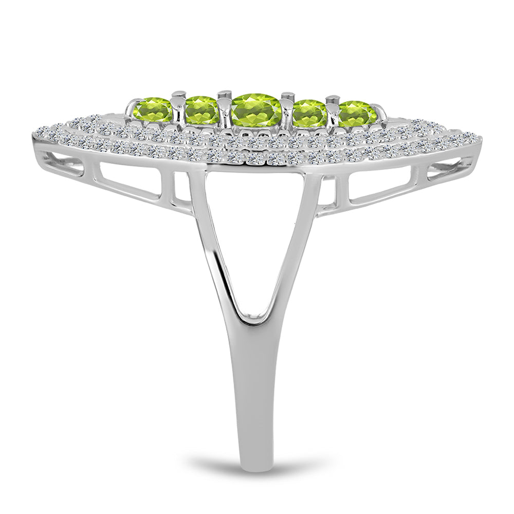 Inel din Argint 925 ( 4.23 grame ) cu Peridot Changbai și Topaz Alb 1.82 Carate 4 