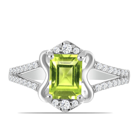 Inel din Argint 925 ( 2.47 grame ) cu Peridot Changbai și Topaz Alb 1.28 Carate