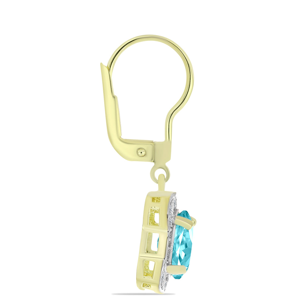 Cercei din Argint 925 Placat cu Aur ( 3.28 grame ) cu Cuarț Paraiba și Topaz Alb 2.52 Carate
