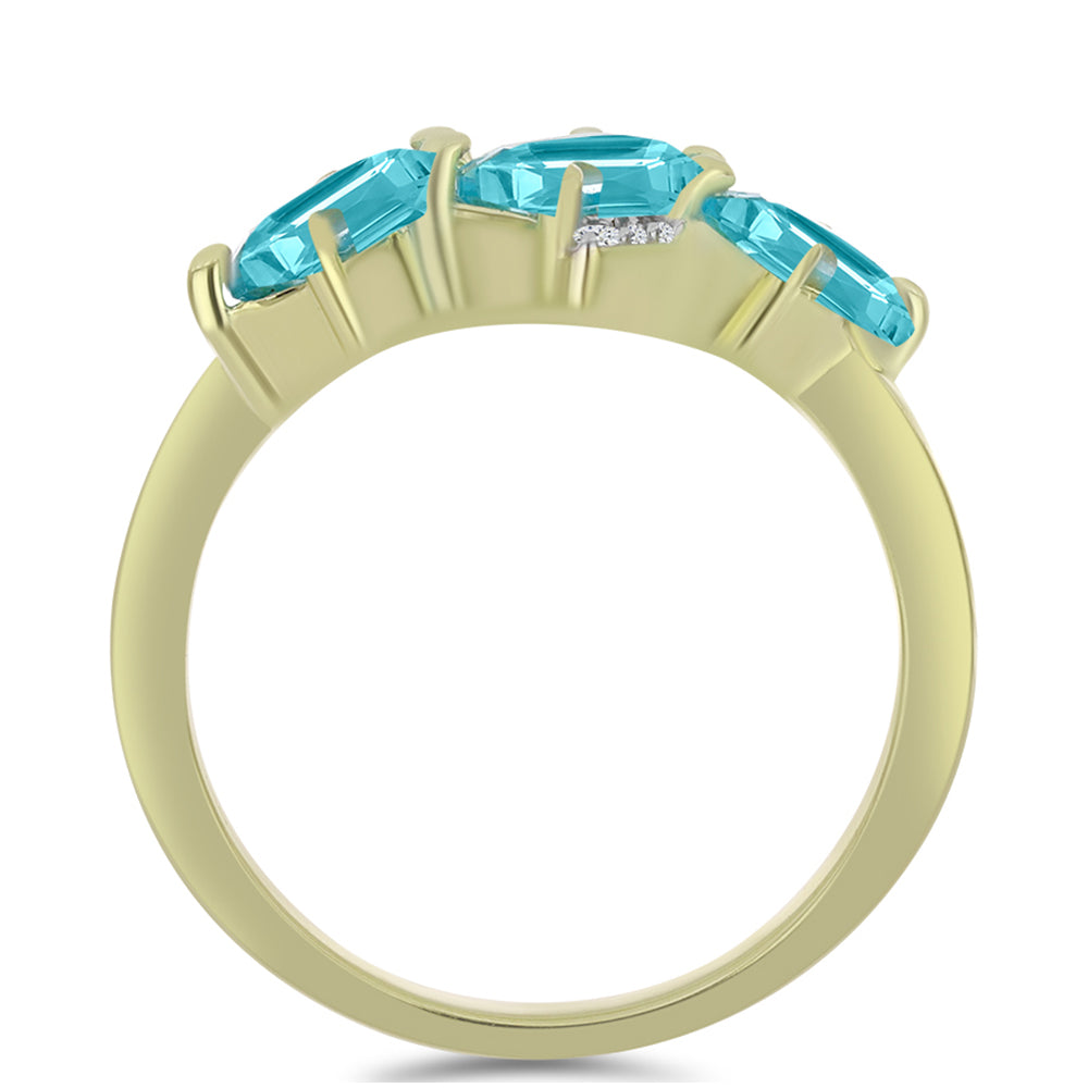 Inel din Argint 925 Placat cu Aur ( 2.74 grame ) cu Cuarț Paraiba și Topaz Alb 1.47 Carate