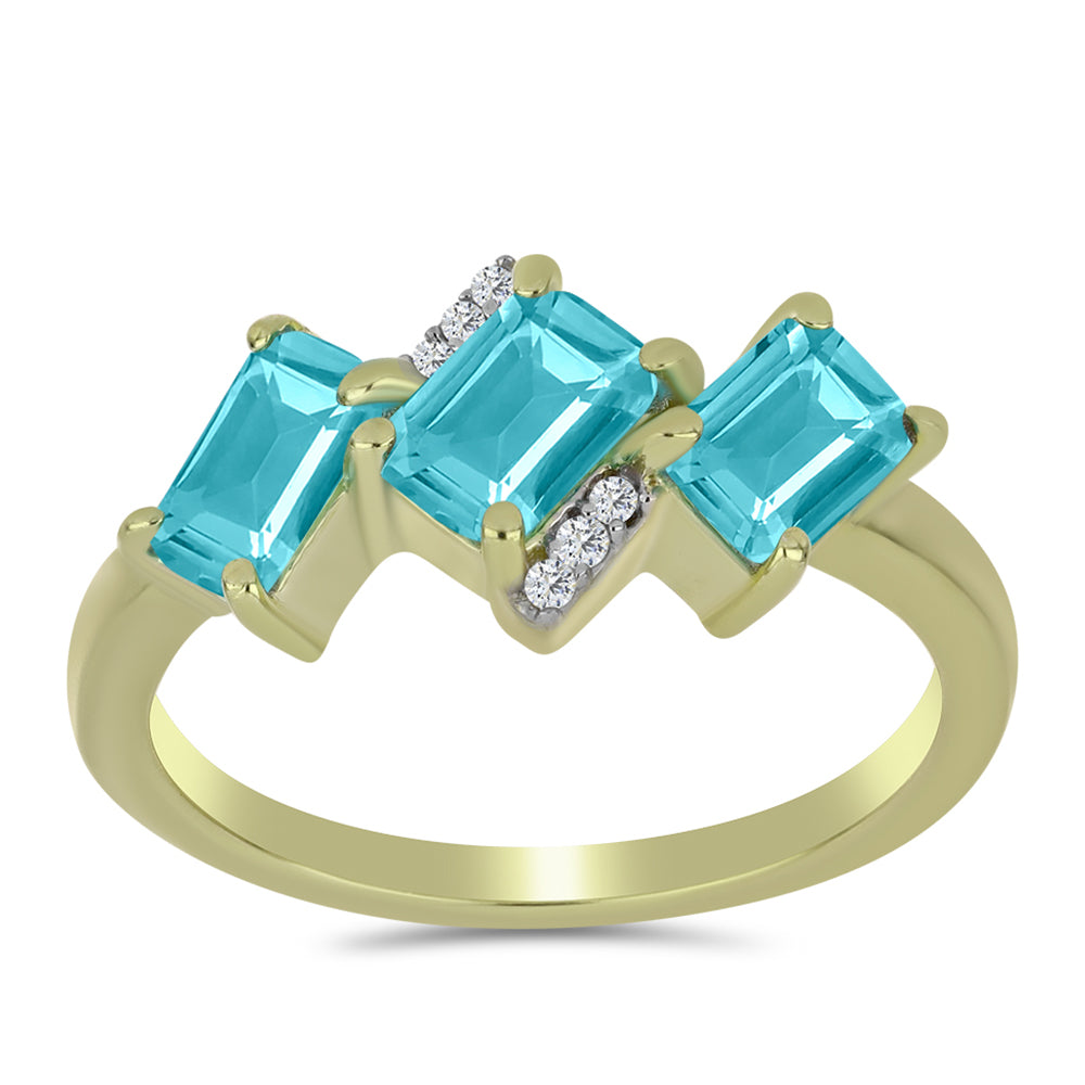 Inel din Argint 925 Placat cu Aur ( 2.74 grame ) cu Cuarț Paraiba și Topaz Alb 1.47 Carate 3 