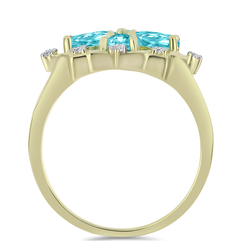 Inel din Argint 925 Placat cu Aur ( 3.38 grame ) cu Cuarț Paraiba și Topaz Alb 1.41 Carate