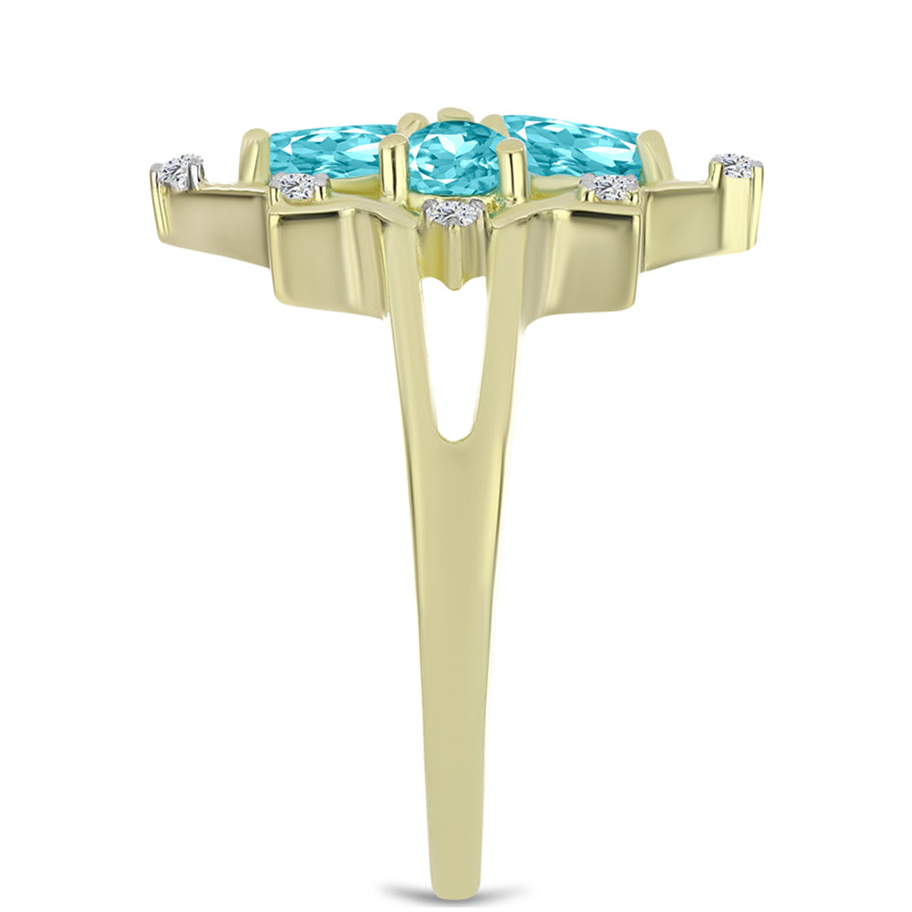 Inel din Argint 925 Placat cu Aur ( 3.38 grame ) cu Cuarț Paraiba și Topaz Alb 1.41 Carate