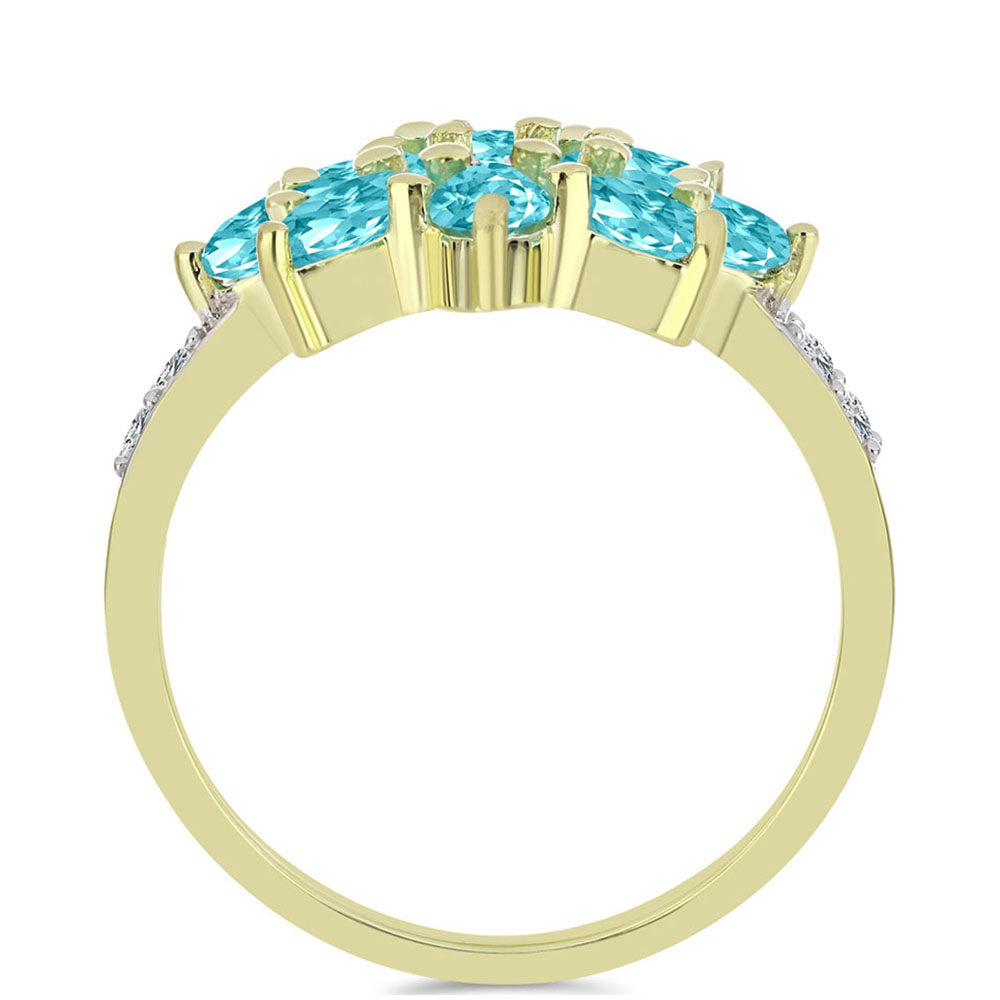 Inel din Argint 925 Placat cu Aur ( 2.93 grame ) cu Cuarț Paraiba și Topaz Alb 1.65 Carate 2 