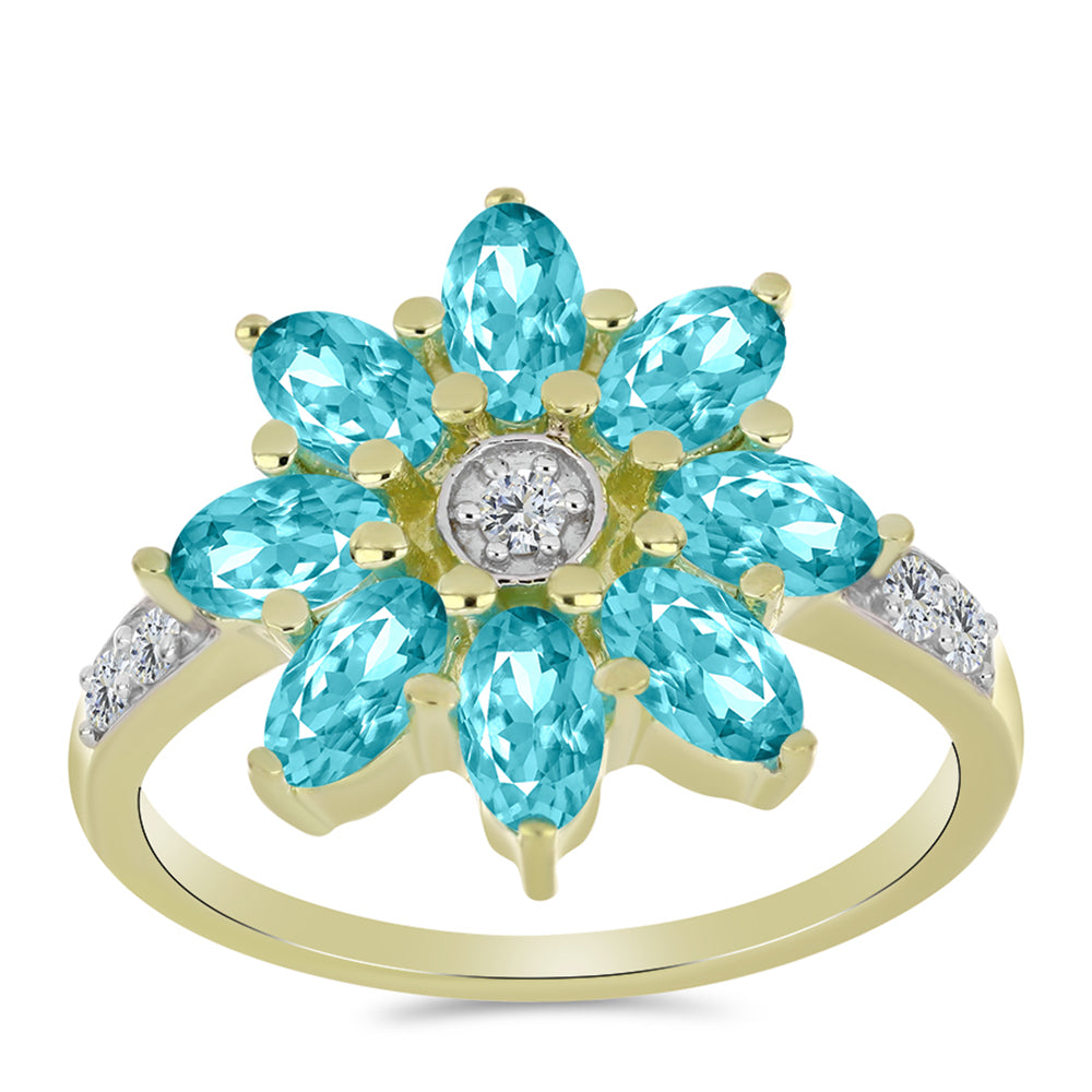 Inel din Argint 925 Placat cu Aur ( 2.93 grame ) cu Cuarț Paraiba și Topaz Alb 1.65 Carate