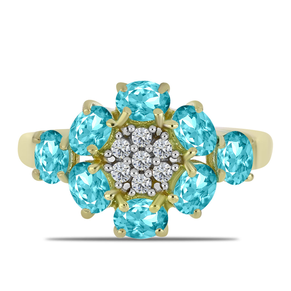 Inel din Argint 925 Placat cu Aur ( 2.98 grame ) cu Cuarț Paraiba și Topaz Alb 1.3 Carate 1 