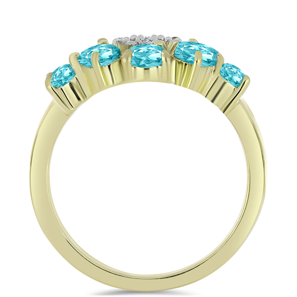 Inel din Argint 925 Placat cu Aur ( 2.98 grame ) cu Cuarț Paraiba și Topaz Alb 1.3 Carate